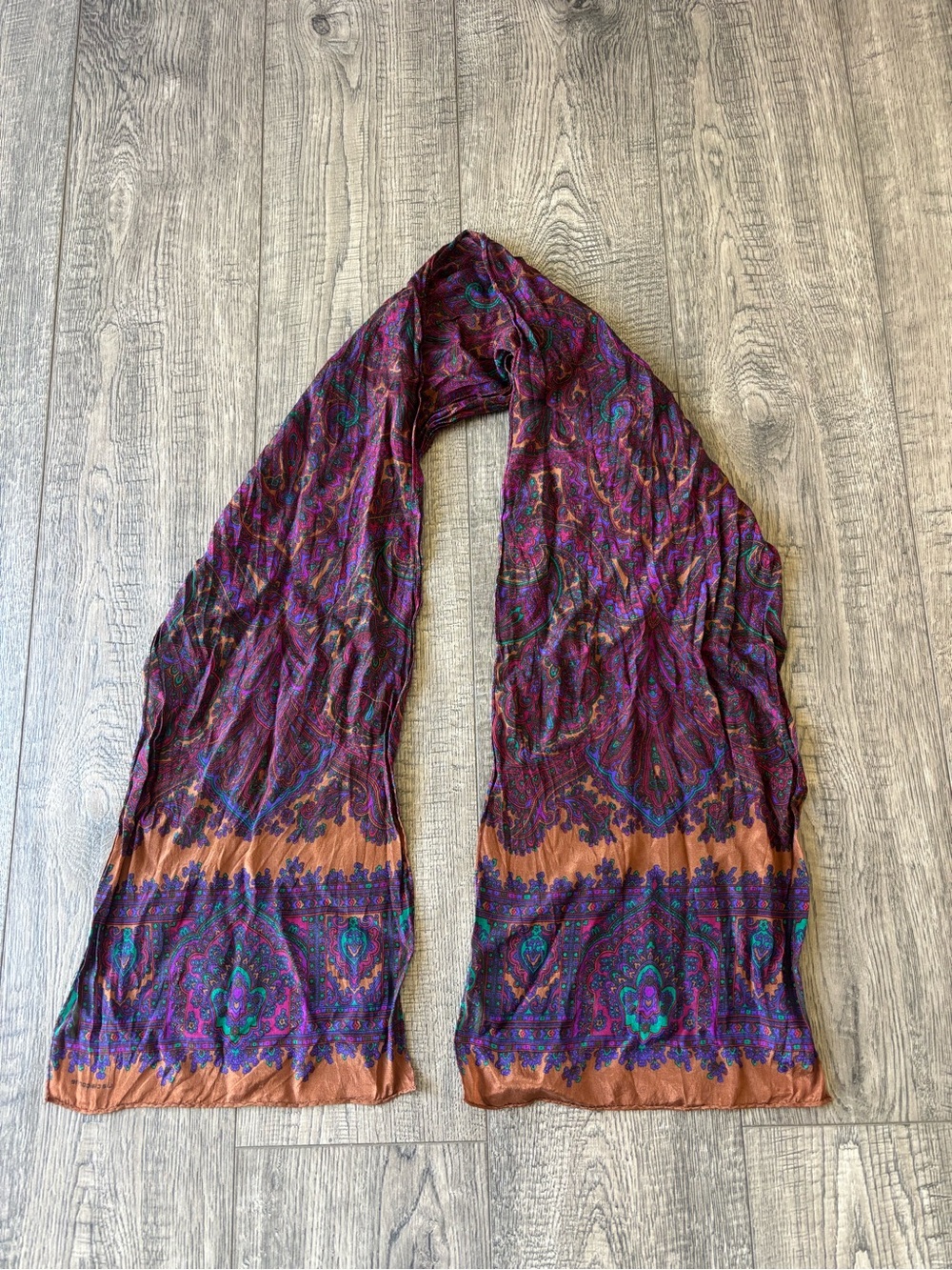 Liz Claiborne Multicolor Paisley Scarf in Purple, Teal & Rust